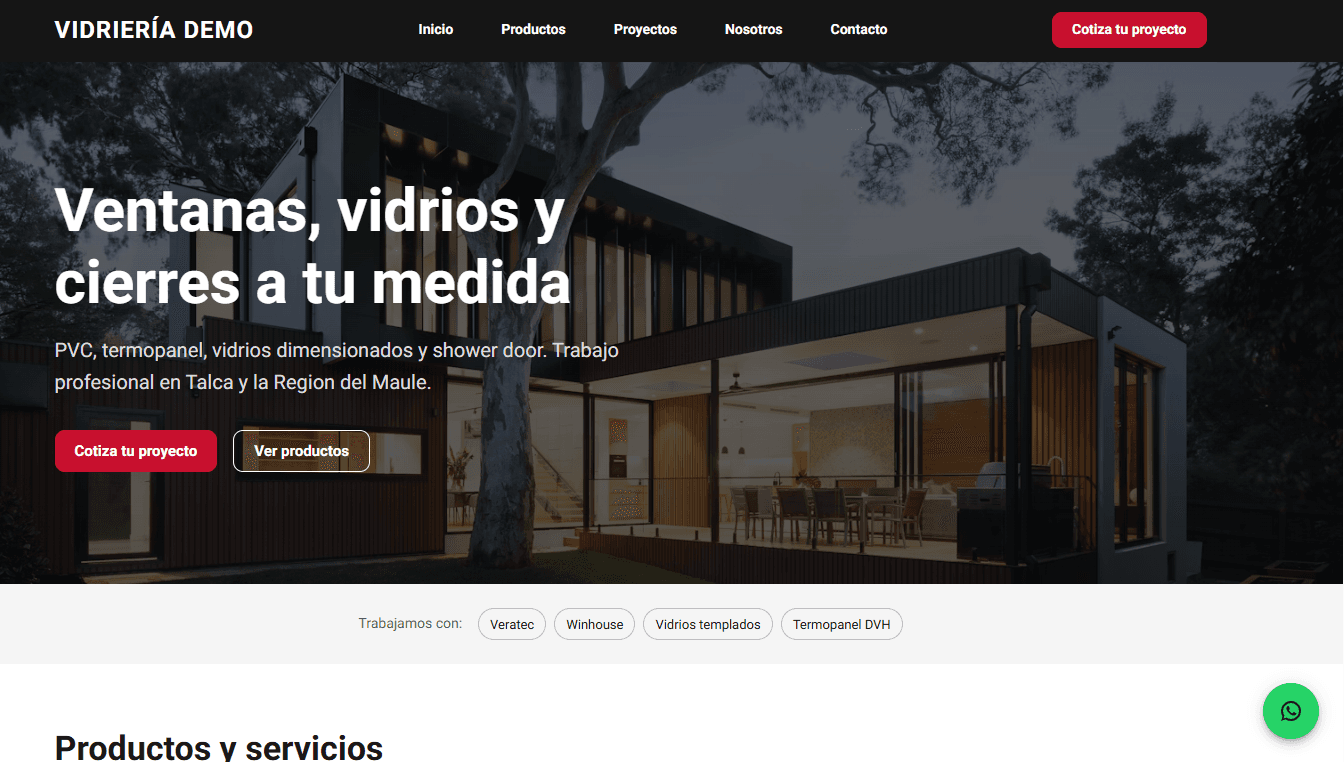 Vidriería Demo — Sitio con Cotizador y Panel Autogestionable